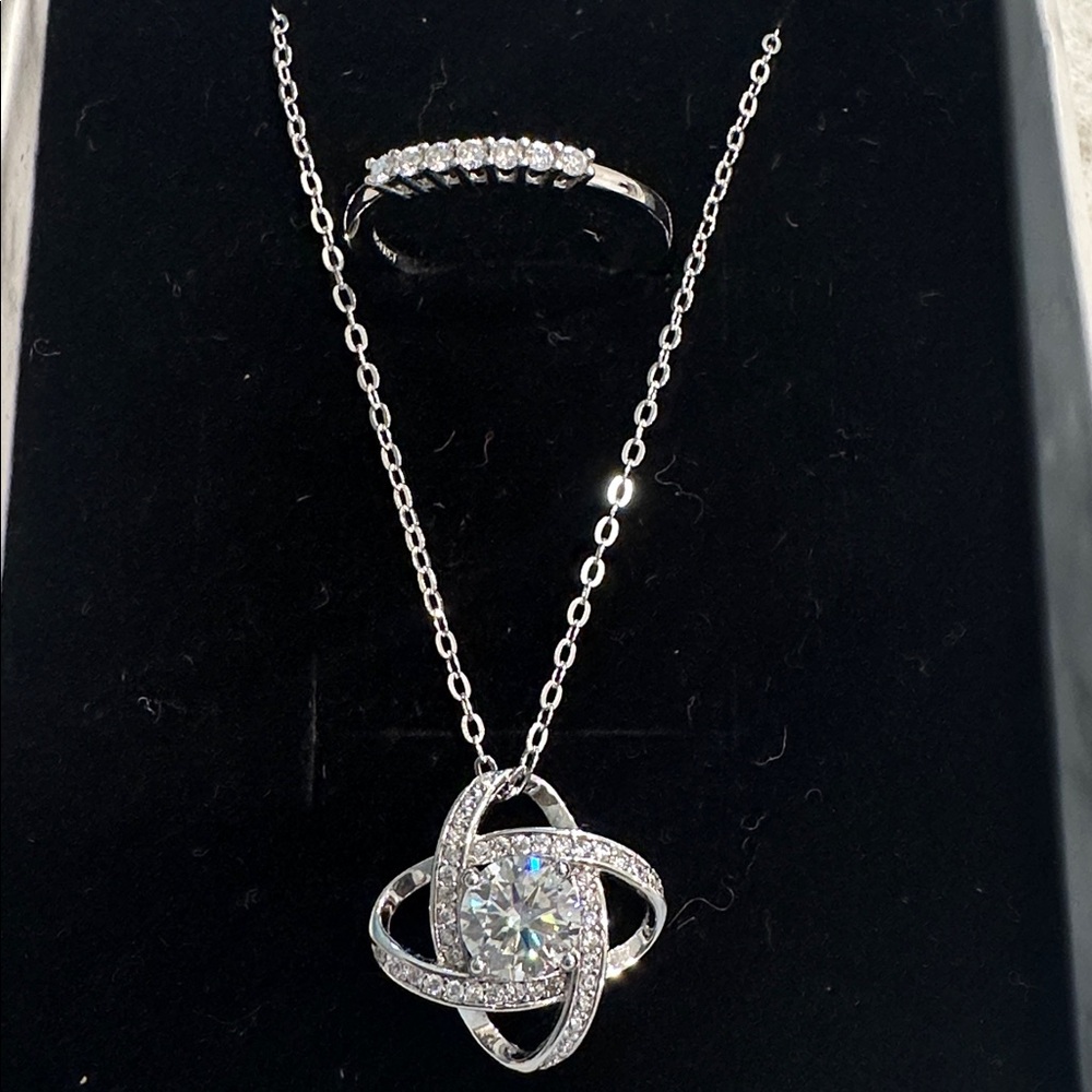 925 Crystal Knot Pendant Necklace with Matching ring